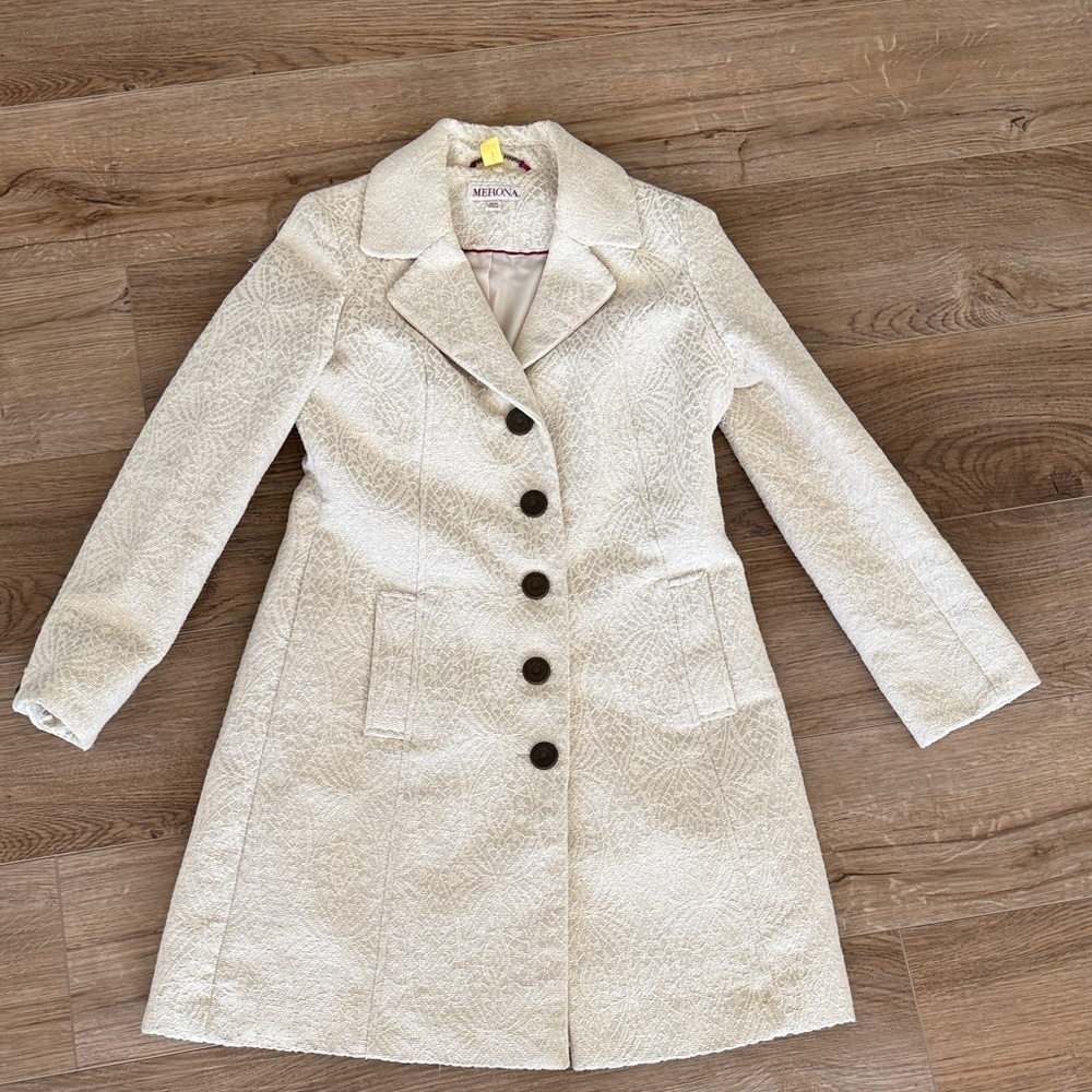 Textured Cream knee-length Coat